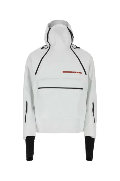 Prada Logo Detailed Hooded Drawstring Ski Jacket In White