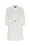 Prada Poplin Shirt Dress With Belt And Pockets In White