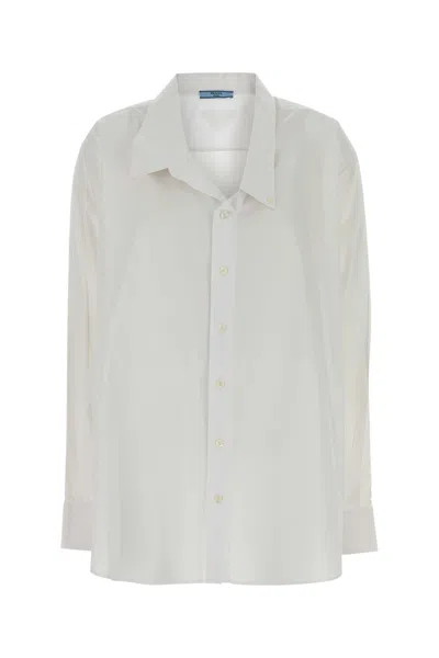 Prada White Poplin Oversize Shirt In Neutral
