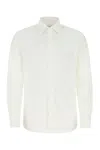 Prada Mens White 100% Cotton Poplin Shirt With Nacre Buttons And Side Slits