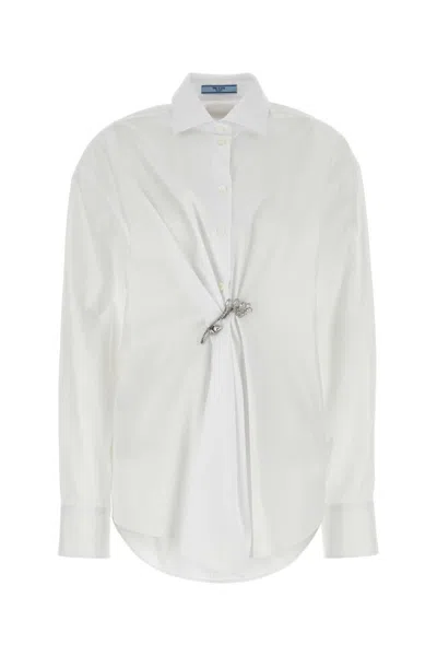 PRADA WOMEN WHITE POPLIN SHIRT