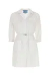 Prada Poplin Shirt Dress With Belt And Pockets In White
