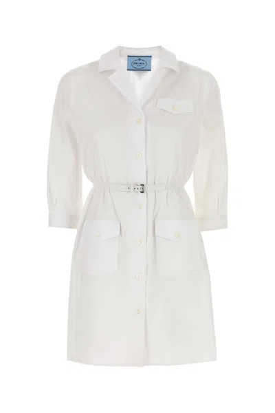 PRADA PRADA WHITE POPLIN SHIRT DRESS