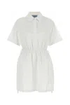 Prada Womens White Gathered-waist Classic-collar Cotton Mini Dress In Bianco