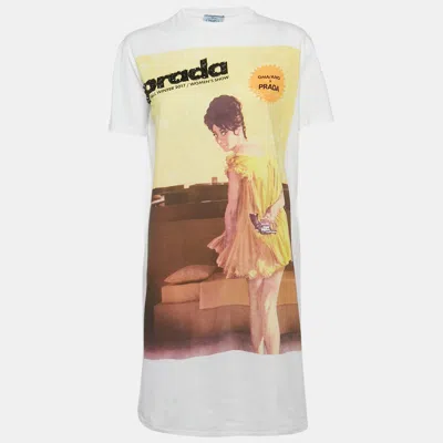 Pre-owned Prada White Poster Girl Jersey T-shirt L