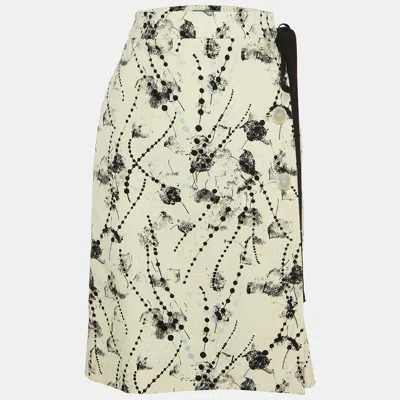 Pre-owned Prada White Printed Cotton Midi Wrap Skirt S/m