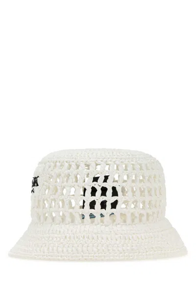 Prada White Raffia Bucket Hat In Neutral