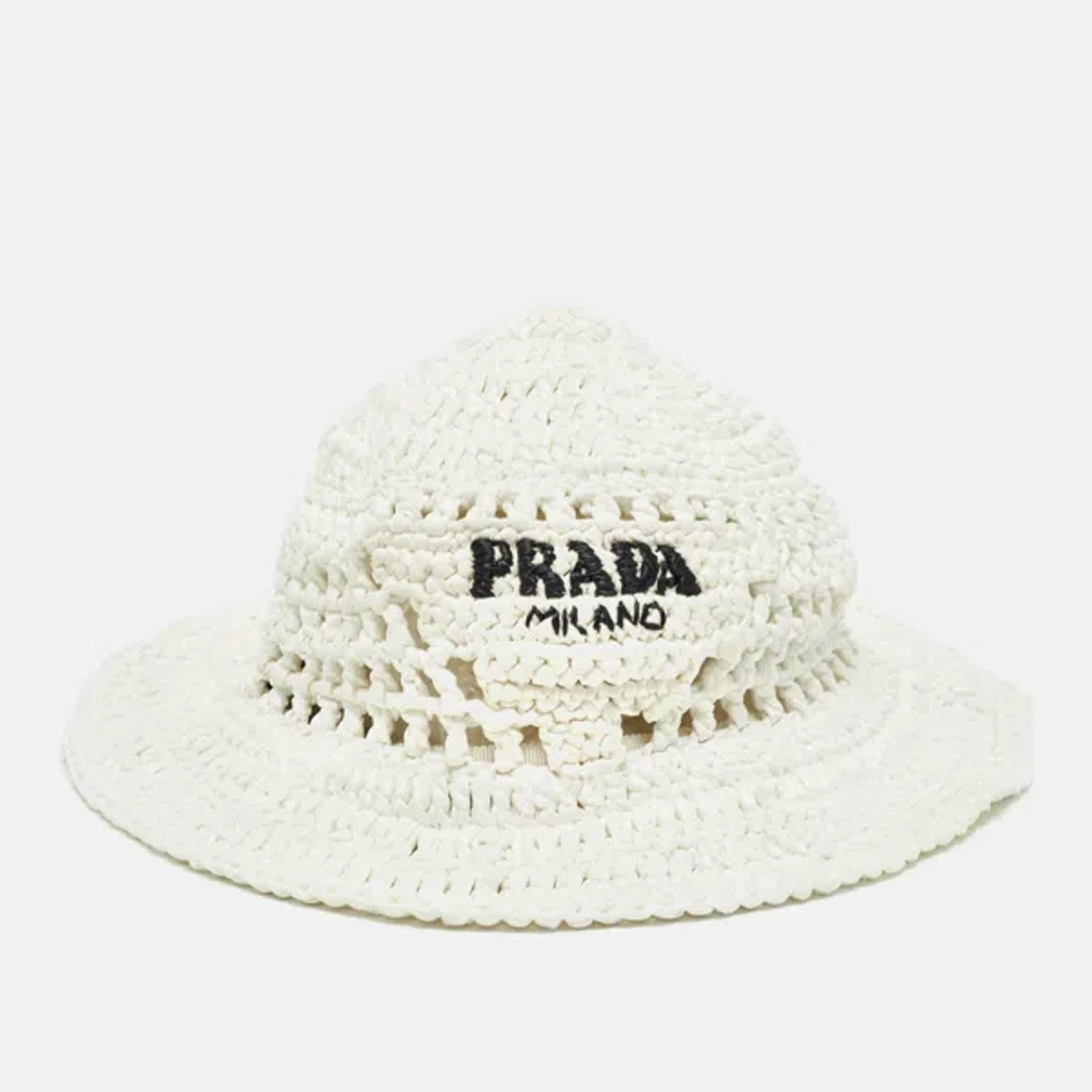 PRADA Raffia White Crochet Bucket Hat - White - Medium - ? AUTHENTIC PRADA Bucket Hats for Women for sale - eBay main image 2