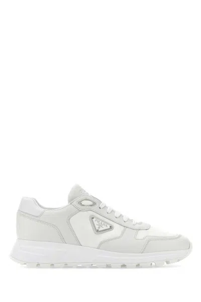 Prada White Re-nylon And Leather Sneakers