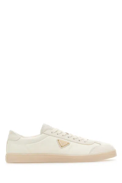Prada White Re-nylon And Suede Sneakers