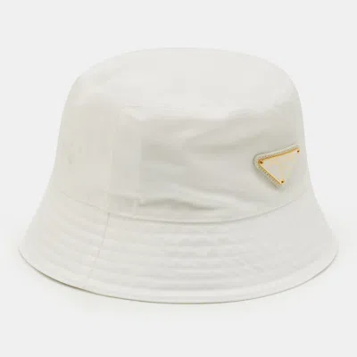 Pre-owned Prada White Re-nylon Bucket Hat S
