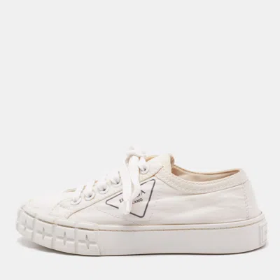 Pre-owned Prada White Re-nylon Double Wheel Low Top Sneakers Size 37