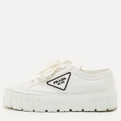 Pre-owned Prada White Re-nylon Gabardine Double Wheel Sneakers Size 38
