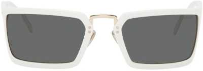 Prada White Rectangular Sunglasses In 4615s0 White