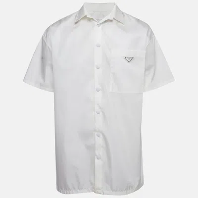 Pre-owned Prada White Re-nylon Logo Detail Oversized Shirt M