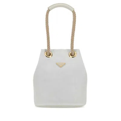Prada Mariner Re-nylon Mini Bucket Bag With Calf Leather Details In White