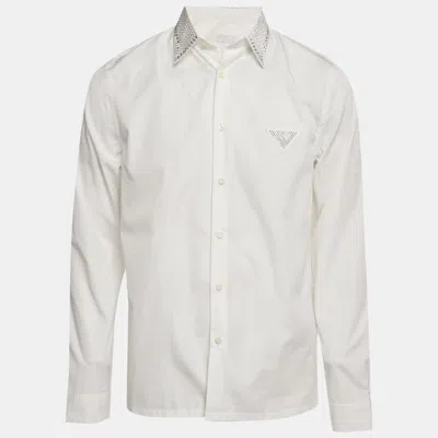 Pre-owned Prada White Rhinestone Detail Cotton Long Sleeve Shirt M