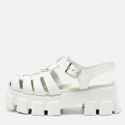 Pre-owned Prada White Rubber Monolith Platform Sandals Size 36