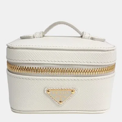 Pre-owned Prada White Saffiano Jewelry Beauty Case