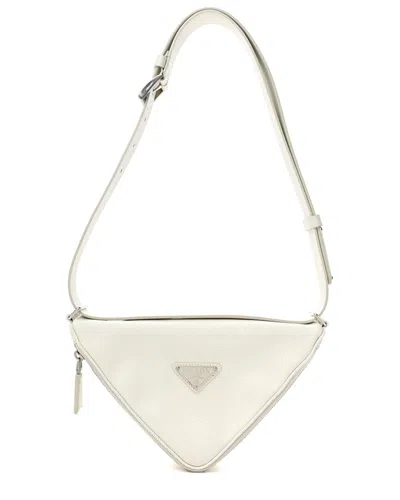 Prada White Saffiano Leather Triangle Shoulder Belt Bag (authentic )