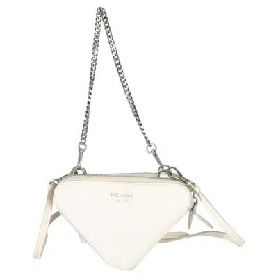 Pre-owned Prada White Saffiano Mini Triangle Crossbody Pouch