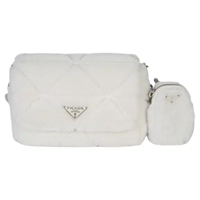 Pre-owned Prada White Shearling Patchwork System Flap Bag