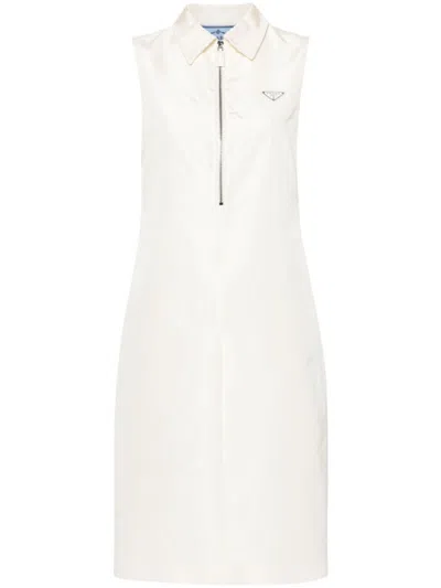 PRADA WHITE SILK MIDI POLO DRESS
