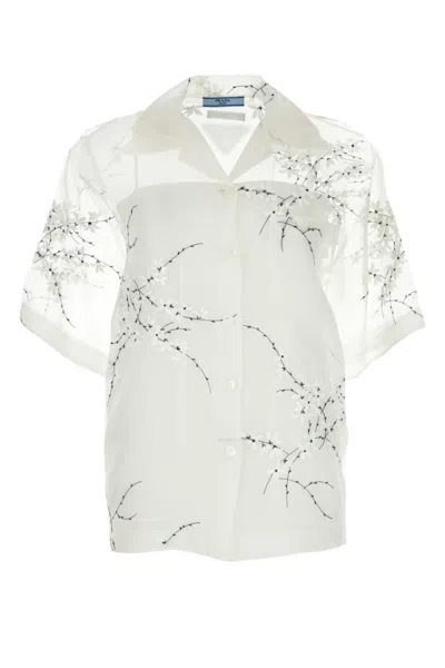 PRADA WHITE SILK SEE-THROUGH SHIRT