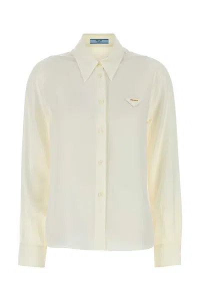 Prada White Silk Shirt In Nude