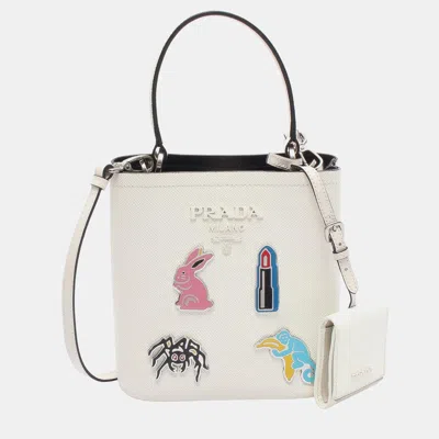 Pre-owned Prada White Small Saffiano Cuir Smalto Panier Satchel