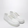 Prada Canvas Sneakers With Round Toe And Rubber Sole In White