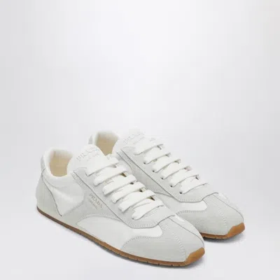 PRADA PRADA WHITE SNEAKERS WITH SUEDE INSERTS