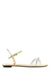 Prada Leather Sandals Open Toe Flat Sole Bow In White