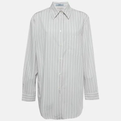 Pre-owned Prada White Striped Cotton Scarf Collar Shirt L