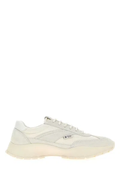Prada White Suede And Canvas Sneakers In Multi