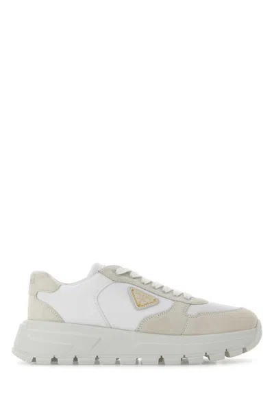 Prada Prax 2.0 Re-nylon And Suede Sneakers Shoes In White