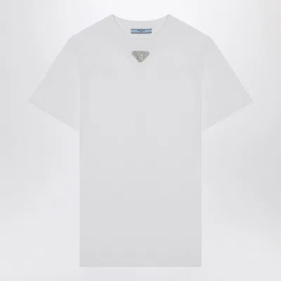 Prada White T-shirt In Jersey With Embroidered Triangle Logo Women