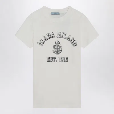 PRADA PRADA  WHITE T-SHIRT WITH LOGO PRINT