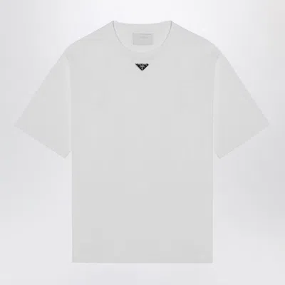 Prada T-shirt With Triangular Plaque In White