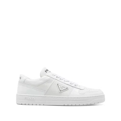 Prada White Sneakers With Padded Collar And Perforated Detailing
