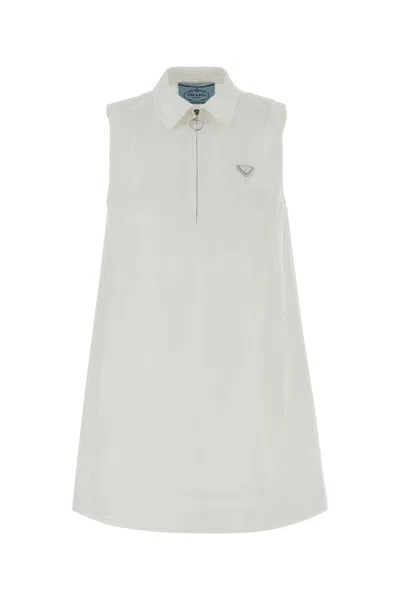 Prada White Twill Polo Mini Dress