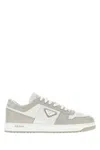 Prada Leather Sneakers Downtown Two-tone Silhouette In Gray