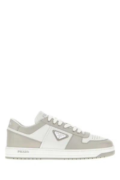 PRADA WHITE TWO-TONE LOGO SNEAKERS