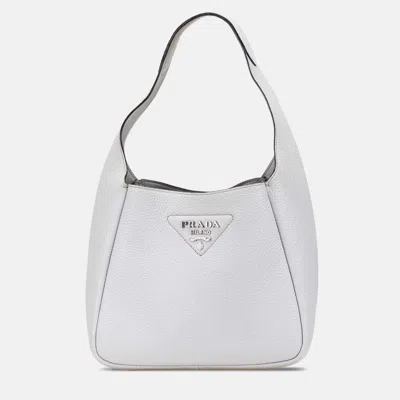 Pre-owned Prada White Vitello Daino Dynamique Hobo