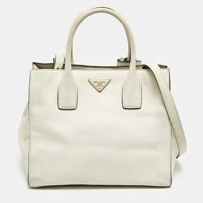 Pre-owned Prada White Vitello Daino Leather Tote