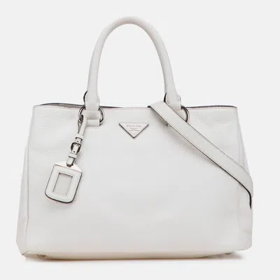 Pre-owned Prada White Vitello Daino Open Convertible Tote