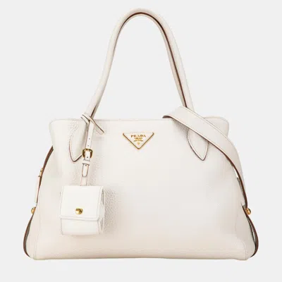 Pre-owned Prada White Vitello Daino Satchel