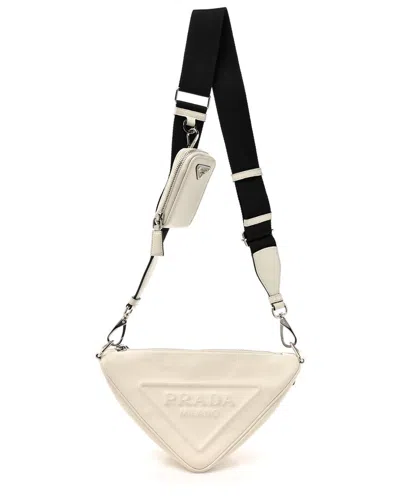Prada White Vitello Grace Leather Lux Triangle Shoulder Bag (authentic Pre-  Loved) In Pattern