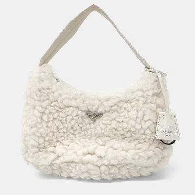 Pre-owned Prada White Wool Re-edition Terry Hobo Bag