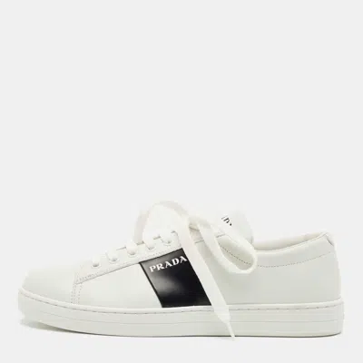 Pre-owned Prada White/black Leather Low Top Sneakers Size 40
